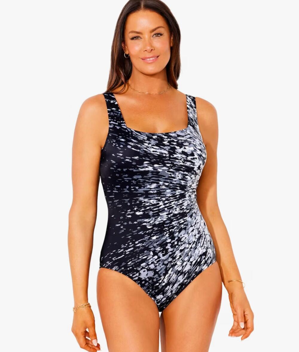Swimsuits For All Black & White One Piece Swimsuit Size 18